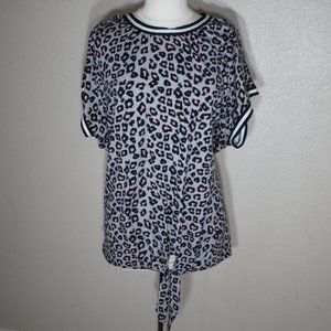 Leopard Print Cap Sleeve Front Tie Top Plus Size